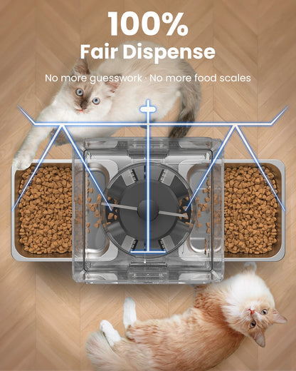 5L Automatic Cat Kibble Dispenser 2 Bowls Smart Voice Recorder Pluggable Control Panel Auto Cat Food Dispenser For Pet Dry Food