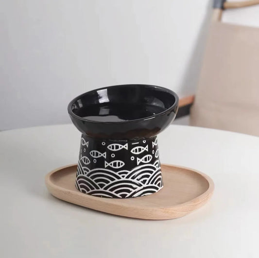 Ceramic Raised Cat Bowl  Elevated Neck Protection Ergonomic Durable Cutlery for Food Water Cute Dog Bowl ﻿