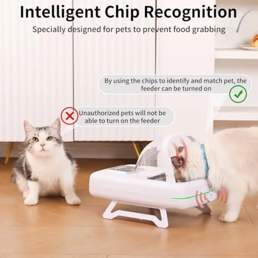 Automatic Cat Feeder with RFID Collar Sensor for 134.2kHz 15-Digit Pet Chip ID White ABS Plastic Anti-Food-Grabbing Design for