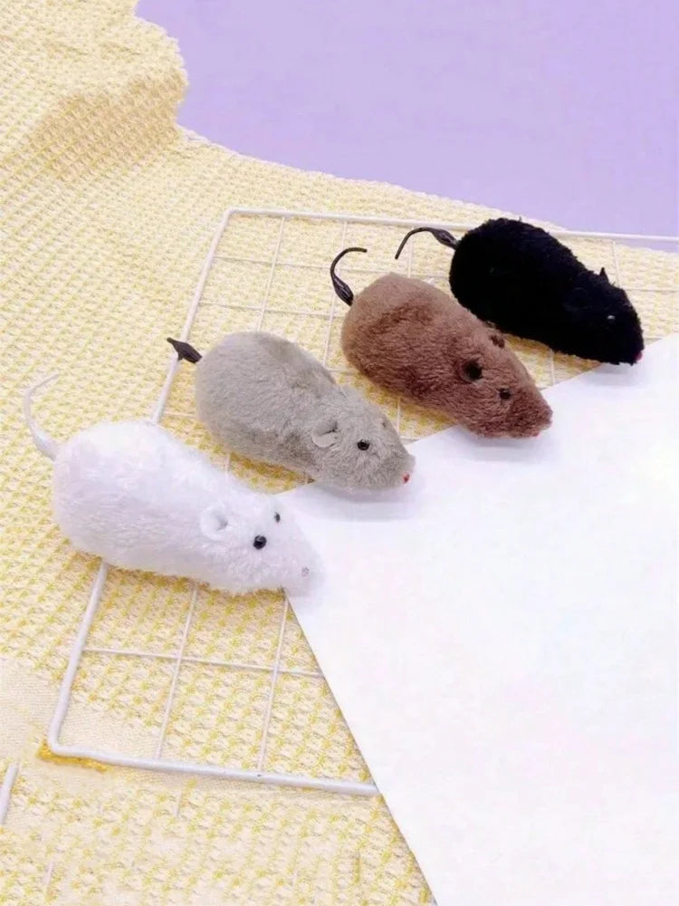4 Color Cat Toys Wind-up Plush Mouse Toy for Cats and Dogs - Mechanical Movement Cloth Mouse, No Batteries Required