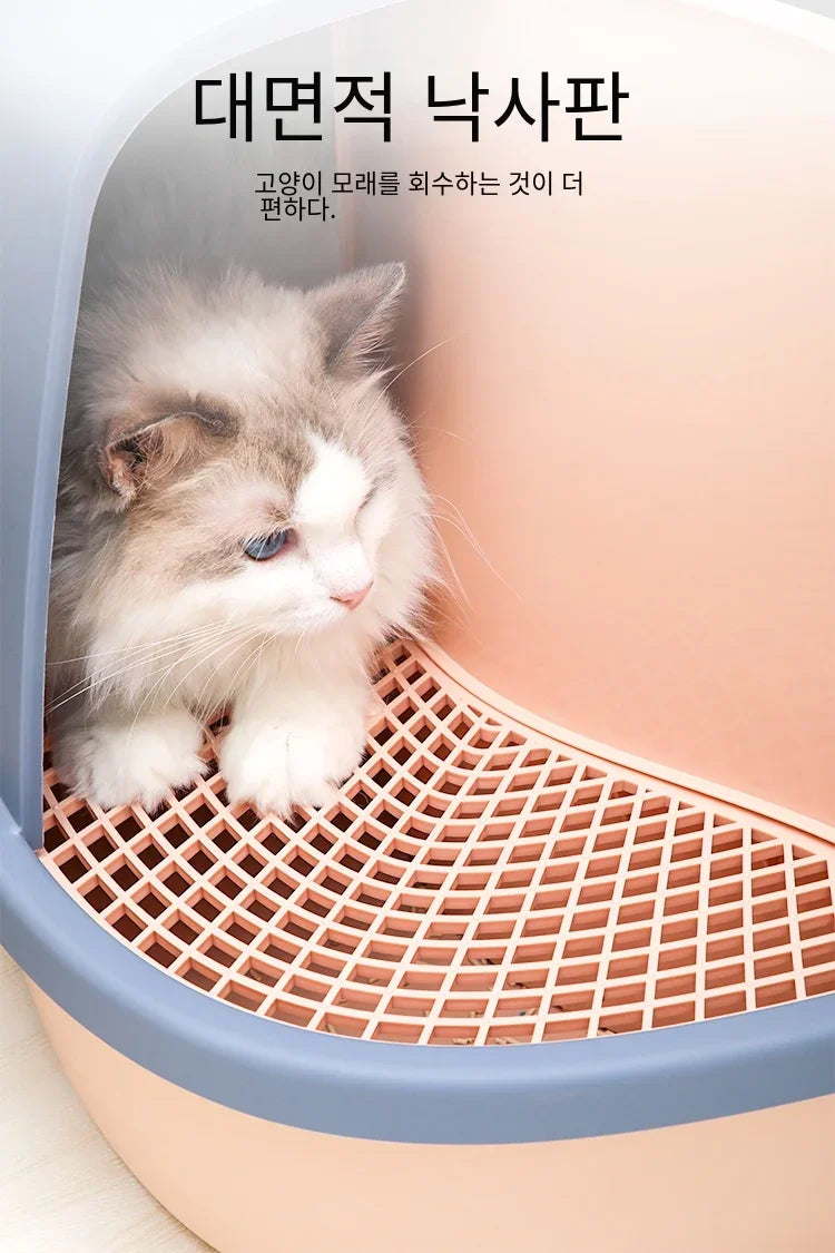 Large Corridor Cat Litter Box Spacious Toilet Anti-Splash Tray Fully Enclosed with Lift Cover Odor-Removing Sand Pedal Design