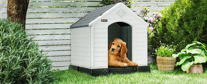 Durable Waterproof Plastic Dog House for Small to Large Sized Dogs, Indoor Outdoor Doghouse Puppy Shelter with Elevated Floor