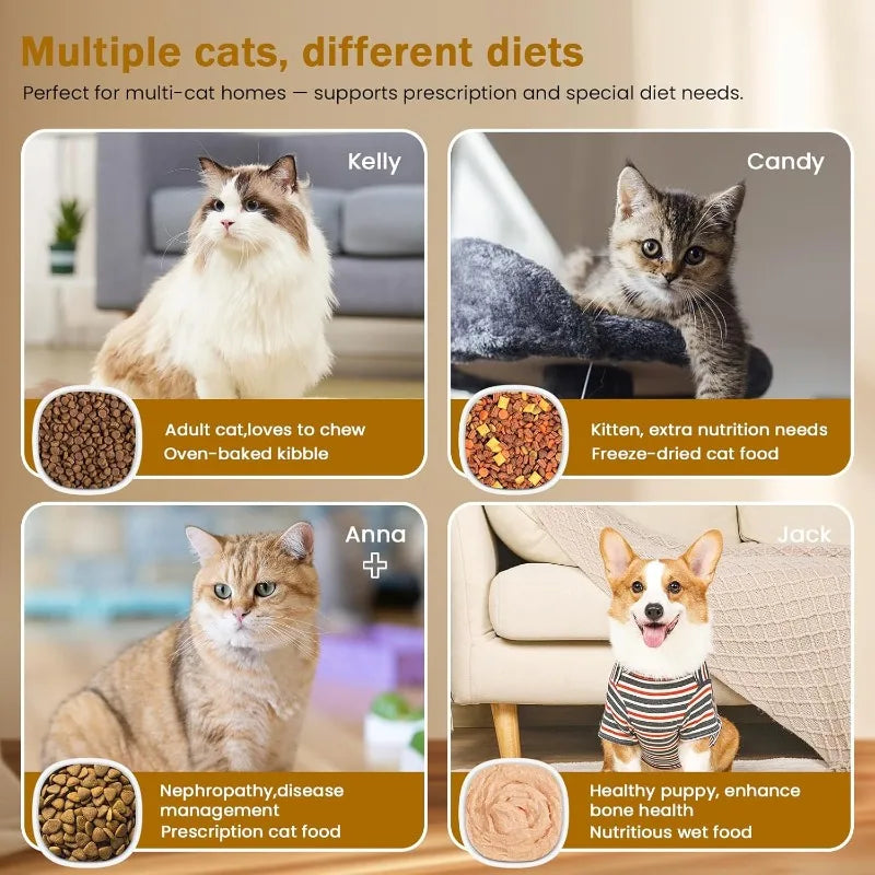 RFID Cat Feeder with Ice Pack Cooling, Selective Automatic Pet Feeder, App Feeding Records, Anti-Pinch Safety, 120-Day Battery