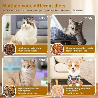 RFID Cat Feeder with Ice Pack Cooling, Selective Automatic Pet Feeder, App Feeding Records, Anti-Pinch Safety, 120-Day Battery