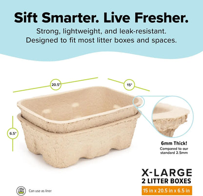 2-Pack Disposable Heavy Duty 6mm Thick Cat Litter Box - Sustainable, Clean, & Water Resistant - Jumbo, 2-Pack