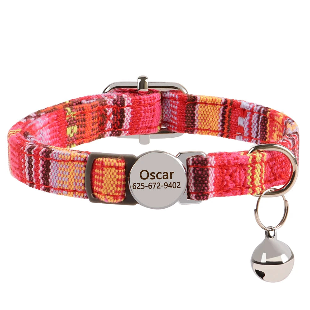 Cat Collar Free Personalized Kitten Collars Engraved Pet Puppy Name Necklace Collars Anti-lost for Cats Small Dogs Adjustable