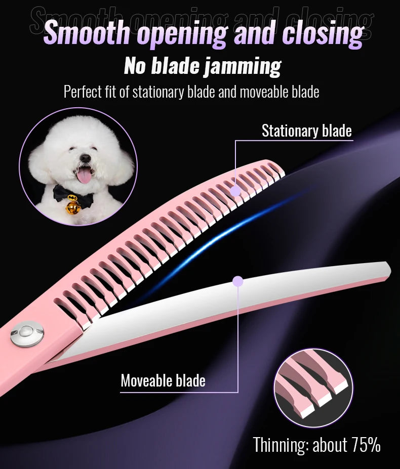 Fenice Dog Beauty Scissors Colorful 6.5/7/7.5 inch JP440C Professional Dog Grooming Scissors Curved Thinner Chunker Shears Tools