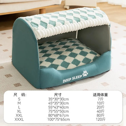 Dog Den Large-sized Dogs' Winter and Autumn Warmth Preservation Quilted Cat Den Drawer House Pet Bed Golden Retriever Washable