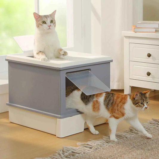 Enclosed Cat Litter Box with Scoop, Large Litter Box for Indoor, Cat Toilet with Lid, Pull-Out Drawer, Top Exit Anti-Tracking