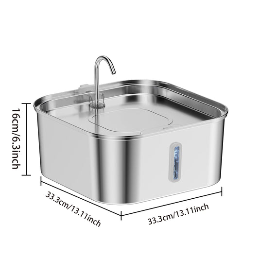 14L/7L Automatic Dog Water Fountain Stainless Steel Cat Pet Fountain with window Silent Cat Dog Water Feeder( No 5V 1A Plug - Pet Suppie