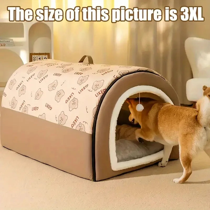 All-In-One Pet Shelter for Cats And Dogs | Dual-Function Design (Cat Bed + Dog House) with Play Ball | Convenient Handle for Eas