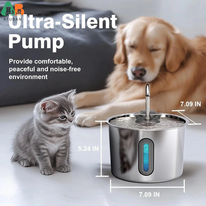 ATUBAN Cat Water Fountain ,74oz/2.2L Cat Fountain for Drinking - Pet Water Fountain Stainless Steel Quiet Water Bowl Dispenser