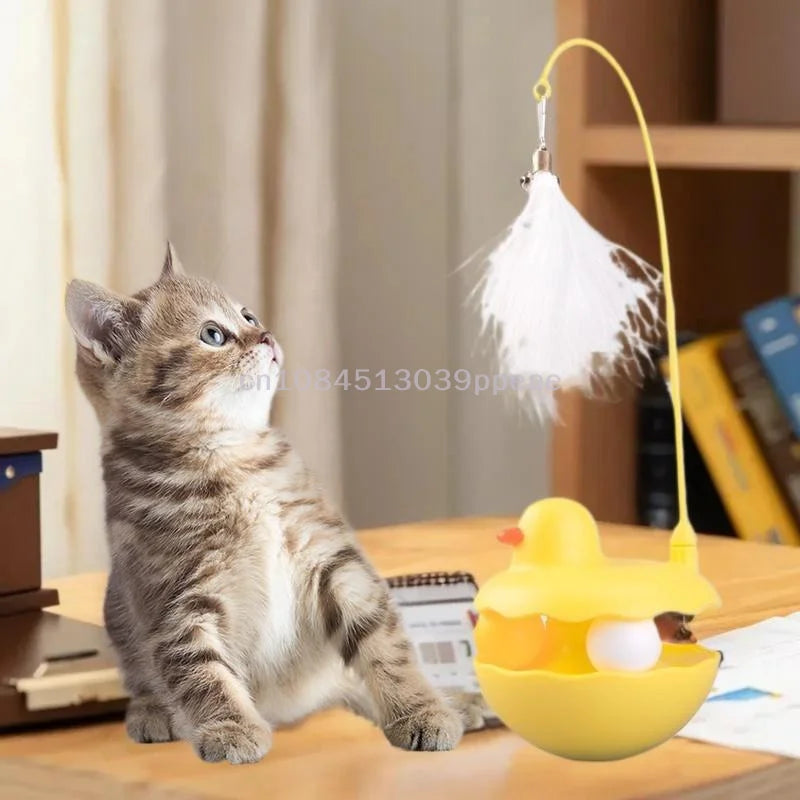 {QTG333} Tumbler Cat Teaser Toy With Removable Feathers & Bells - Self Amusing Kitten Play Wand Easy To Clean And Reassemble