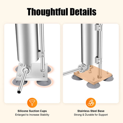3L Vertical Manual Sausage Stuffer Machine Stainless Steel Sausage Maker with 4 Steel Tubes&7 PE Tubes Sausage Meat Filling Tool