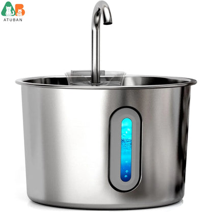 ATUBAN Cat Water Fountain ,74oz/2.2L Cat Fountain for Drinking - Pet Water Fountain Stainless Steel Quiet Water Bowl Dispenser