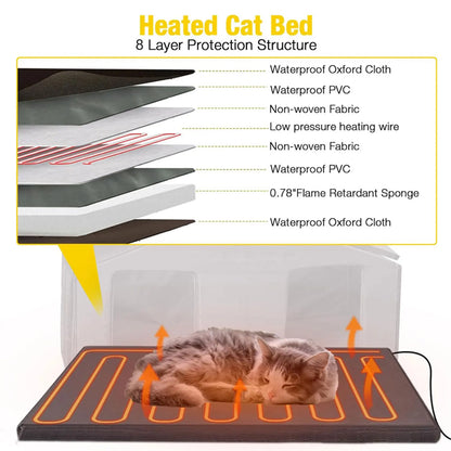 Wooden Heated Cat House with Heating Pad | Waterproof Roof