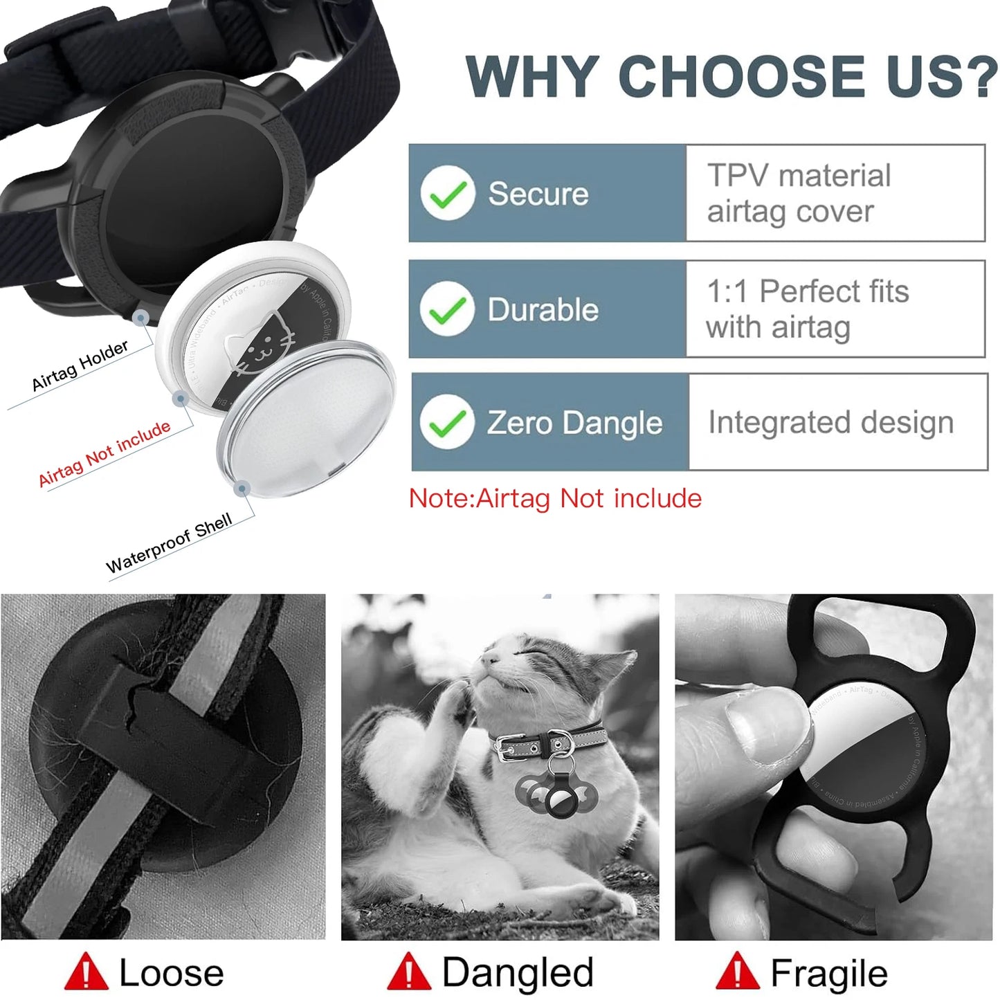 Fashion Anti-lost AirTag Cat Collar, Elastic Collar with Bell & GPS Tracking Holder Case for Cats Puppies（Tracker not included）