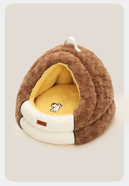 HOOPET Winter Dog Bed with Roof, Semi-Enclosed Warm House & Soft Pad, Plush Security Feeling Comfort Pet Nest for Small Dogs