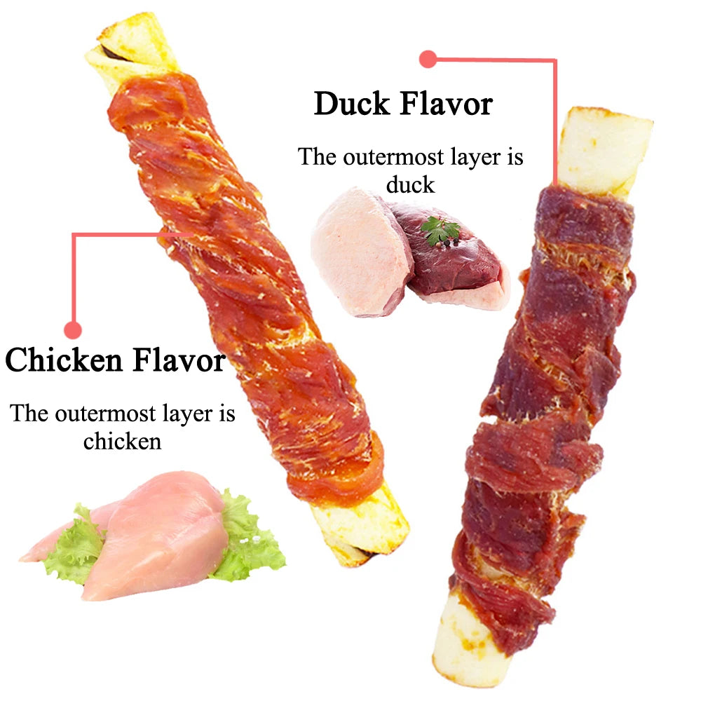 Cowhide Wrapped in Chicken Beef Filling Dog Treats for Medium, & Large Dog - Made with Chicken and Cowhide - High Protein