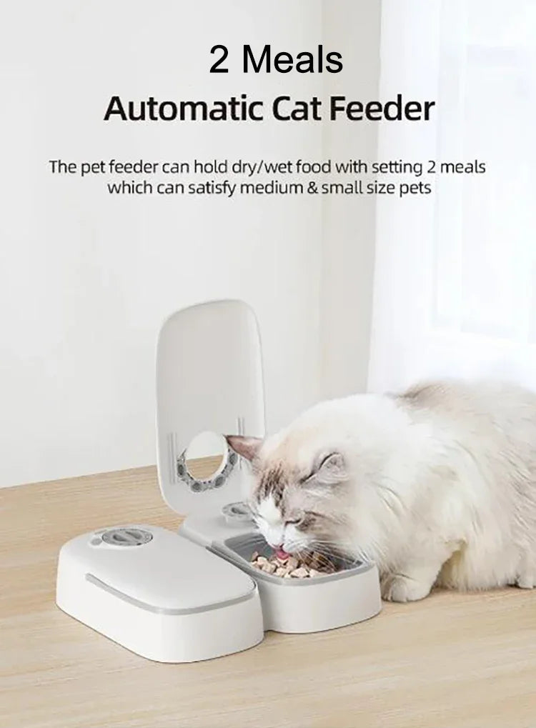 2 Meals Timed Automatic Dog Feeder Dual Bowls Smart Cat Food Dispenser Wet Dry Pet Food Dispenser Pet Feeder Cat Accessories