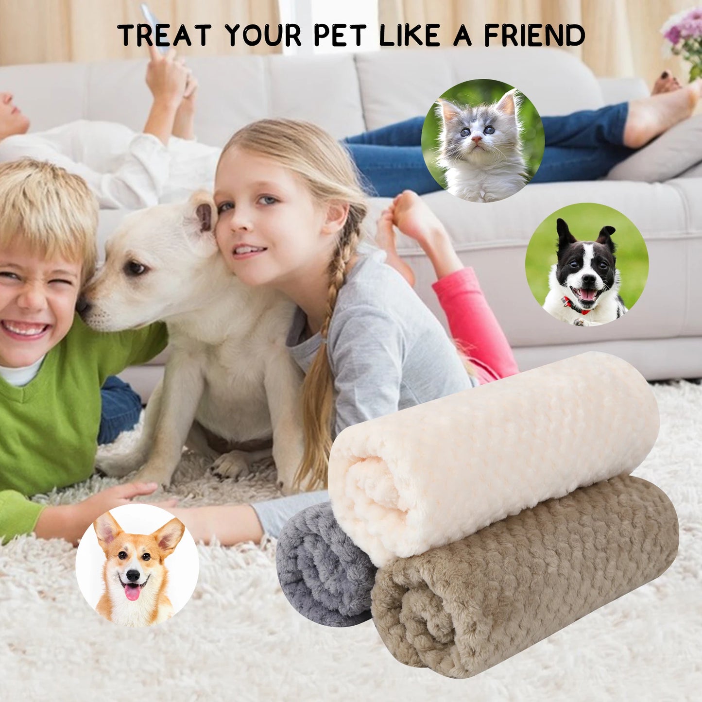 Soft Pet Blanket Plush Dog Sleeping Blanket Solid Color Washable Sofa Pad Portable Warm Cat Bed Blanket Home Carpet For Winter