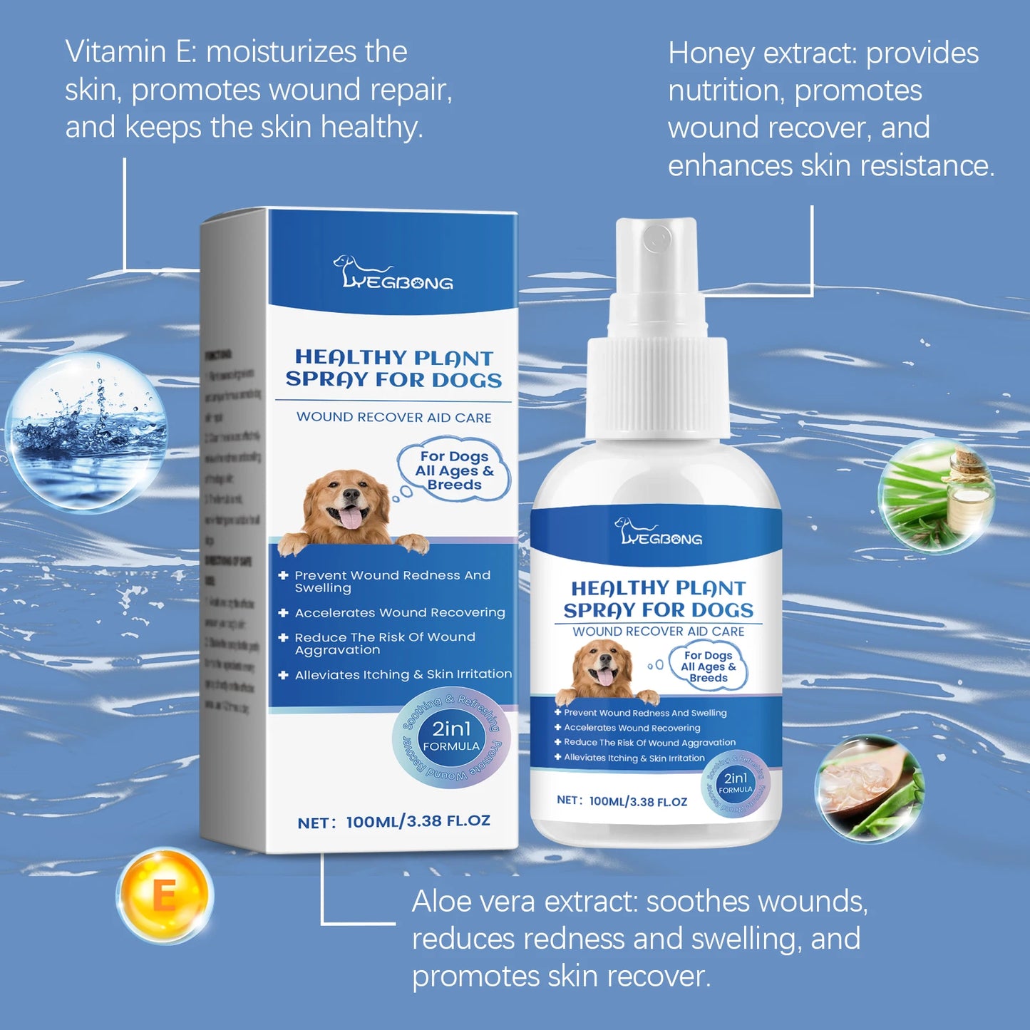 YEGBONG 100ML Dog Care Spray Gentle Cleaning Plant Extracts Skin Nourishing Vet Recommended Multi Purpose for All Breed All Life