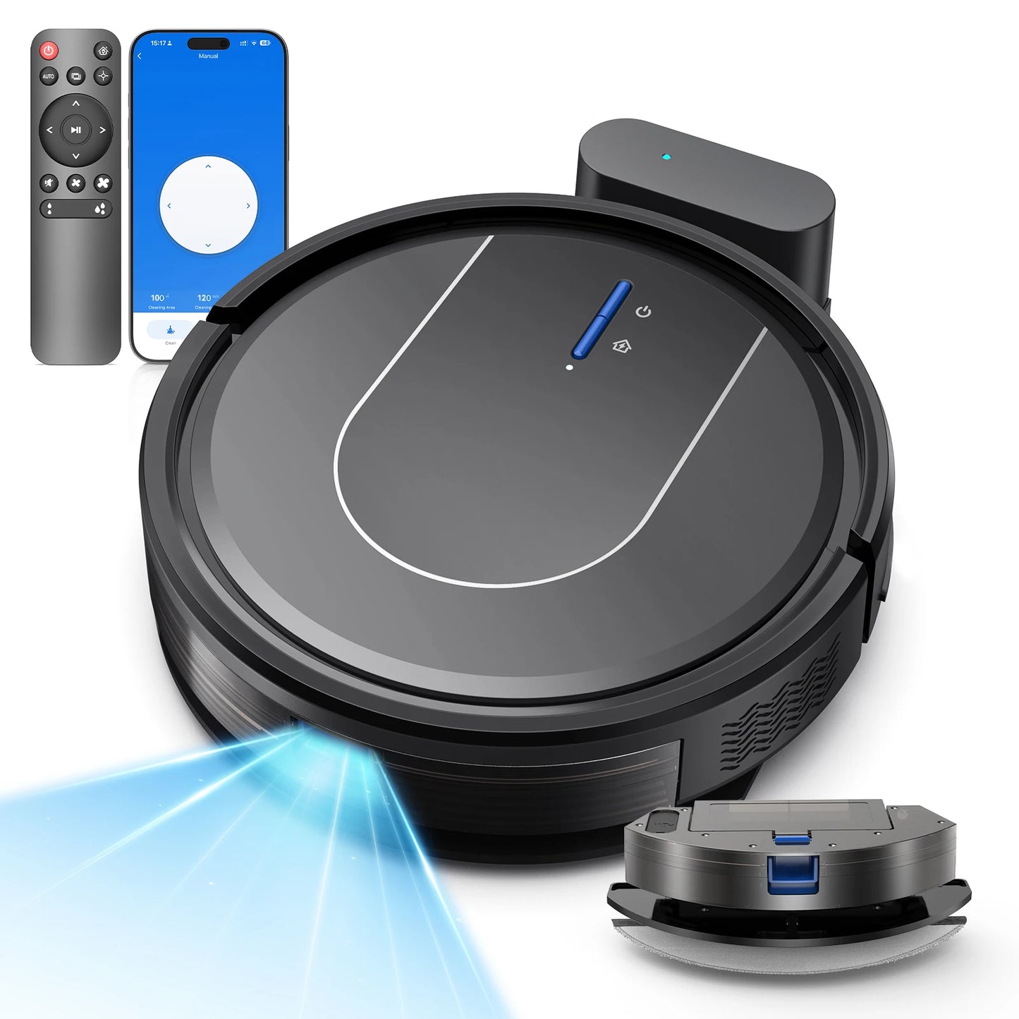 E2 Robot Vacuum Cleaner 3-in-1 Vacuum Floor Mop Cleaner with Auto-Charging 5000Pa Strong Suction Alexa/WiFi/App for Home Carpet Pet Hair Cleaning