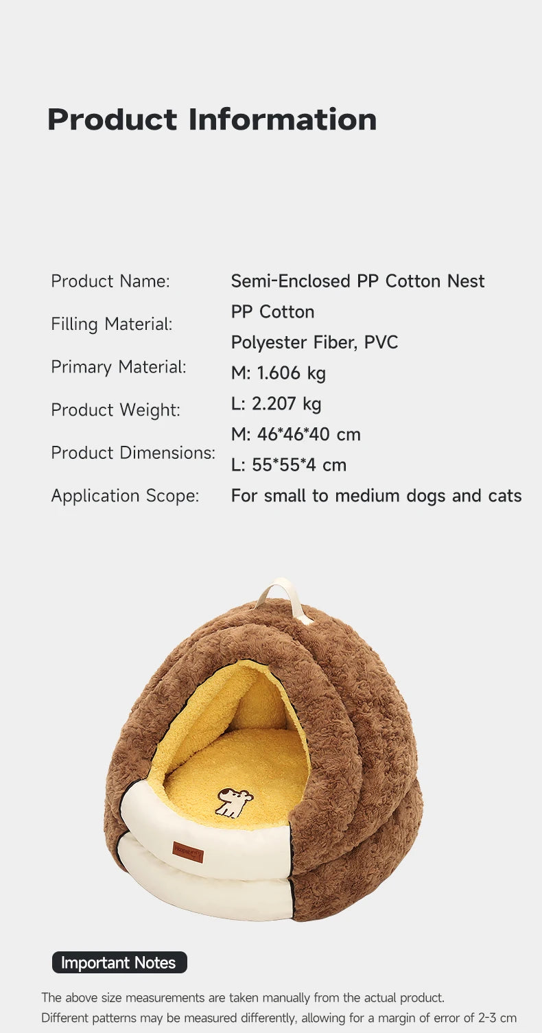HOOPET Winter Dog Bed with Roof, Semi-Enclosed Warm House & Soft Pad, Plush Security Feeling Comfort Pet Nest for Small Dogs