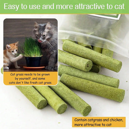 100g Cat Grass Teething Stick: Natural Dried, Teeth Cleaning & Hairball Removal Treats