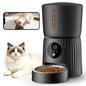 Automatic cat feeder with camera for home use ABS plastic black 1080P HD video with night vision 5G WiFi APP control 2-way audi