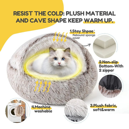 Round Plush Cat Bed Deep Sleep Bed for Cats Winter Warm Dog House Cushion Luxury Long Plush Kitten Puppy Sleeping Sofa Nest