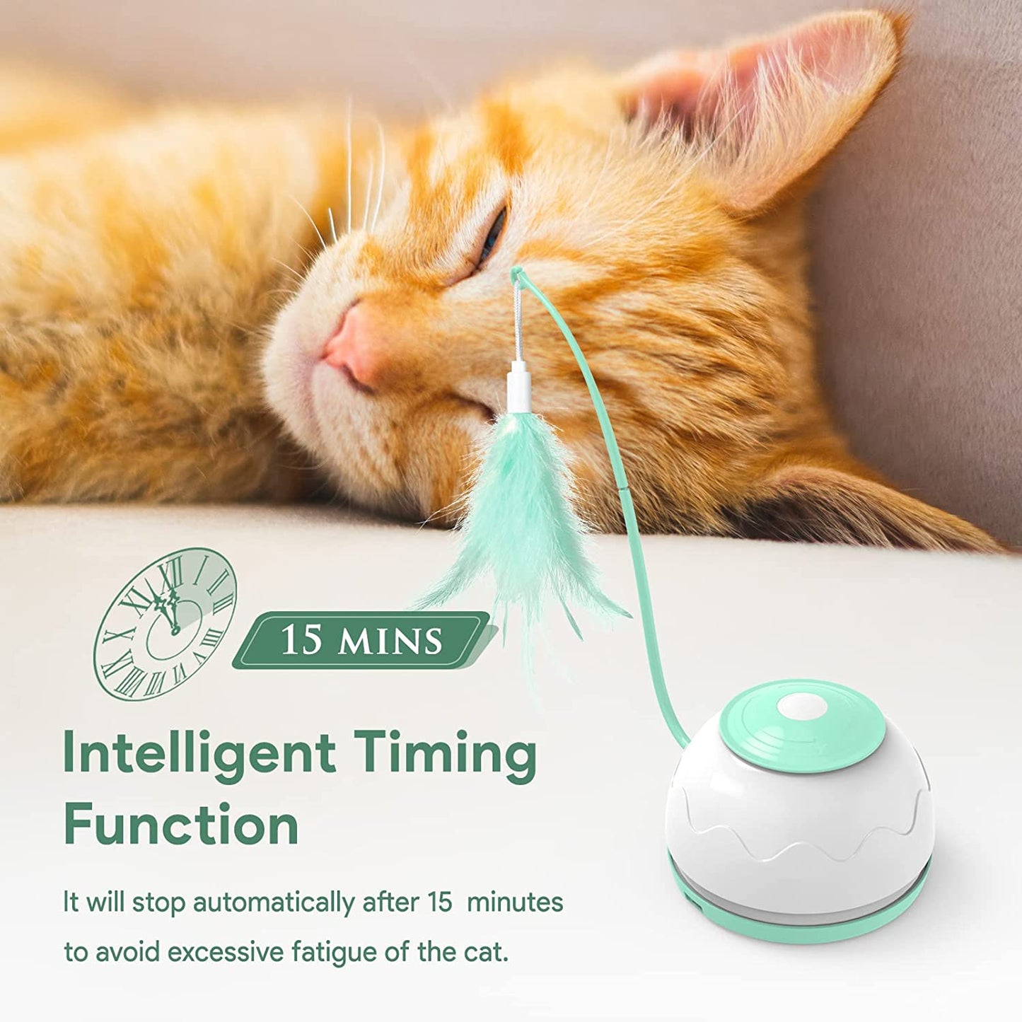 ATUBAN Automatic Motion Cat Toys-4 Modes Interactive Motorized Wand Toys,3 Feathers,Electronic Exercise Pet Toy for Indoor Cats