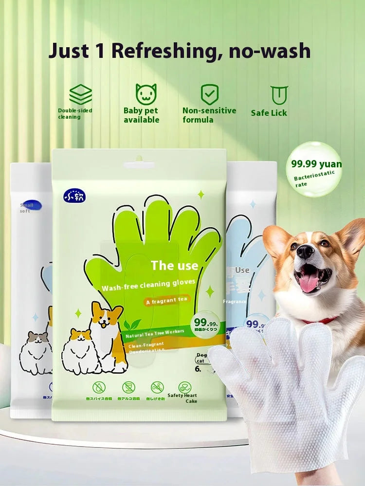 Pet Unwashed Gloves, Dog Bath Deodorizing, Cat Puppy and Kitten Dry Cleaning, Paw Wet Wipes, Cleaning Supplies 6 Pieces
