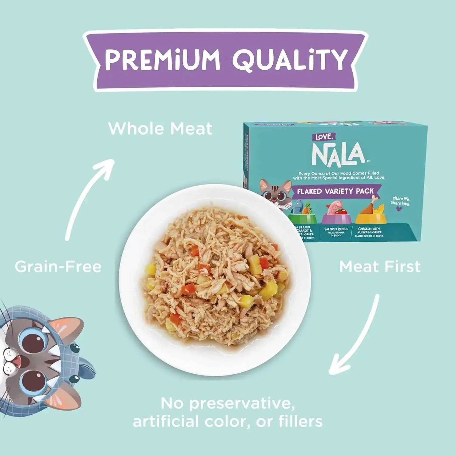 Natural Adult Cat Wet Food Variety Pack - Salmon, Tuna, Chicken - Grain Free, Non-GMO with Omega 3 & Vitamins - 12 Pack