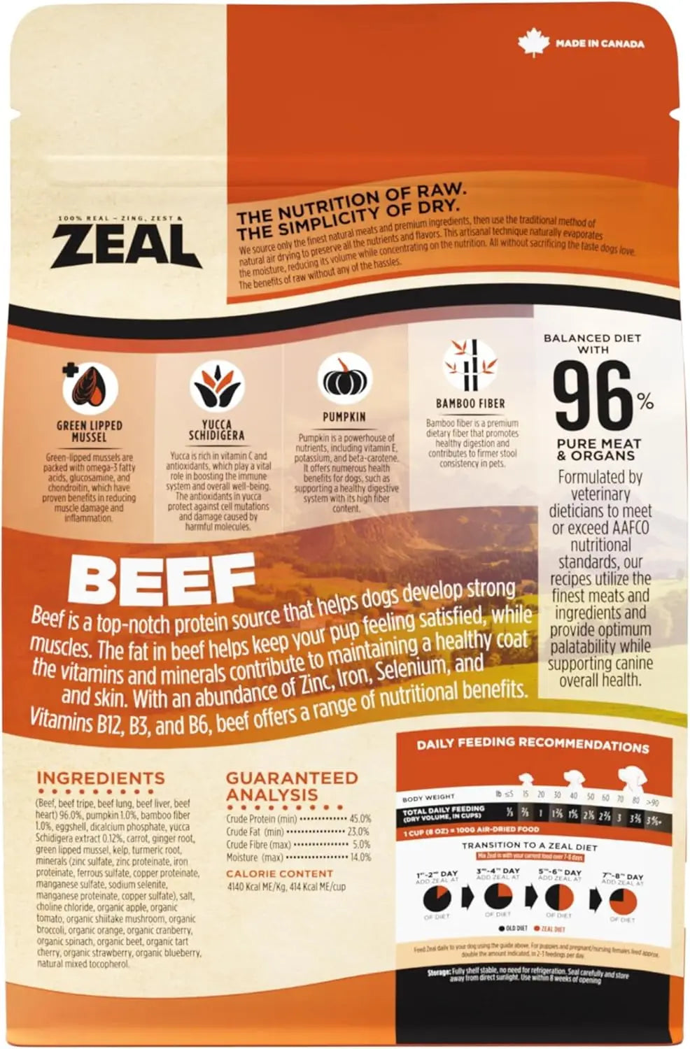 Canada Air-Dried Beef Dog Food - High Protein, Grain Free, No Fillers, Nutrient-Rich (1 lb)