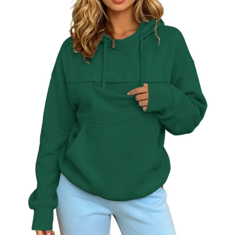 Pet Lover Sweatshirt Women Pet Carrier Hoodie With Pet Pocket Drawstring Long Sleeve Cat Dog Holding Pullover Solid Loose Casual