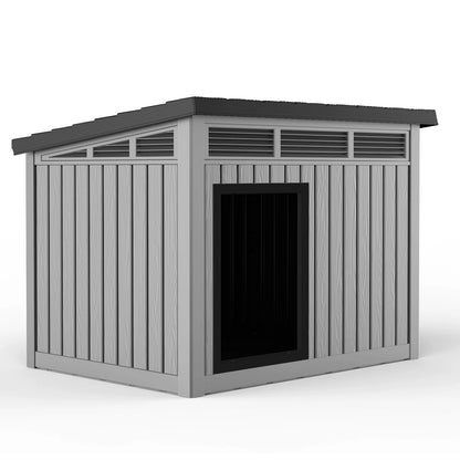 Resin Dog House with Hydraulic Rod, Waterproof Outdoor Insulated Dog Kennel, Slanted Roof Large Dog Shelter for Medium Large Dog