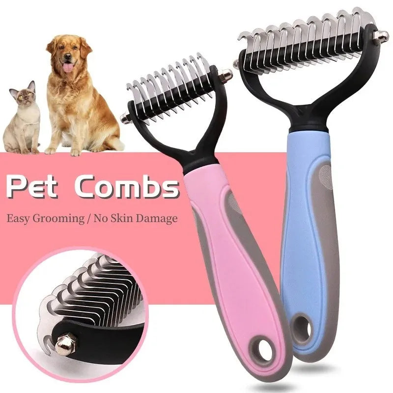 Professional Pet Deshedding Brush Dog Cat Comb Pet Fur Knot Cutter Grooming Shedding Tools Double Sided Pet Hair Remover Comb