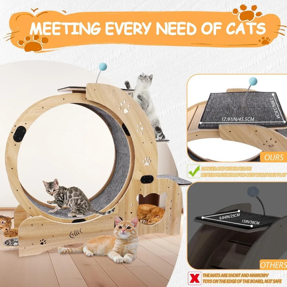 6-in-1 Cat Exerciser Wheel with Pet Bed,Scratching Board, Detachable Mat,Climbing Frame, Nest Toys,51 inch Cat Wheel Indoor
