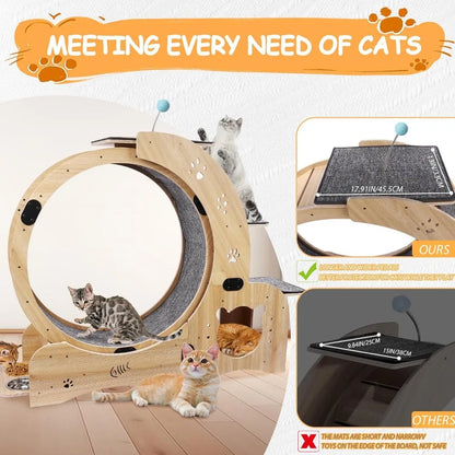 6-in-1 Cat Exerciser Wheel with Pet Bed,Scratching Board, Detachable Mat,Climbing Frame, Nest Toys,51 inch Cat Wheel Indoor