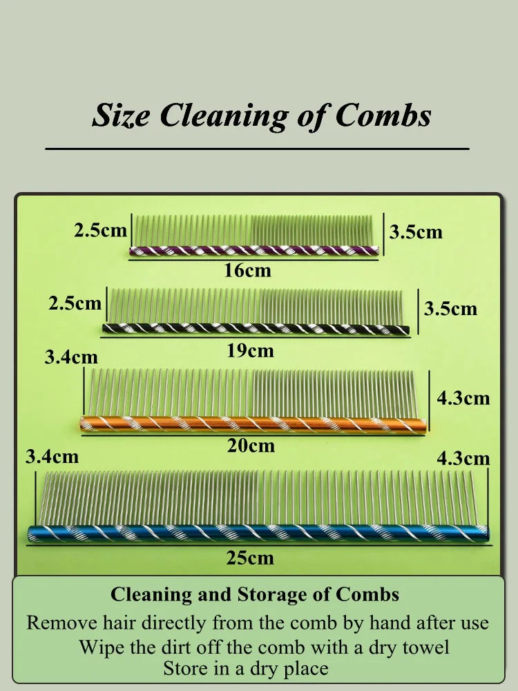 6 Colored Pet Dog Comb Straight Comb Cat Cleaning Brush 16/19/20/25cm Stainless Steel Lightweight Pets Cat Grooming Combs Dogs