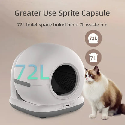 Large Capacity Automatic Cat Litter Box Self Cleaning 72L Smart Cat Toilet APP Control Extra Large Space Suitable for Big Cats