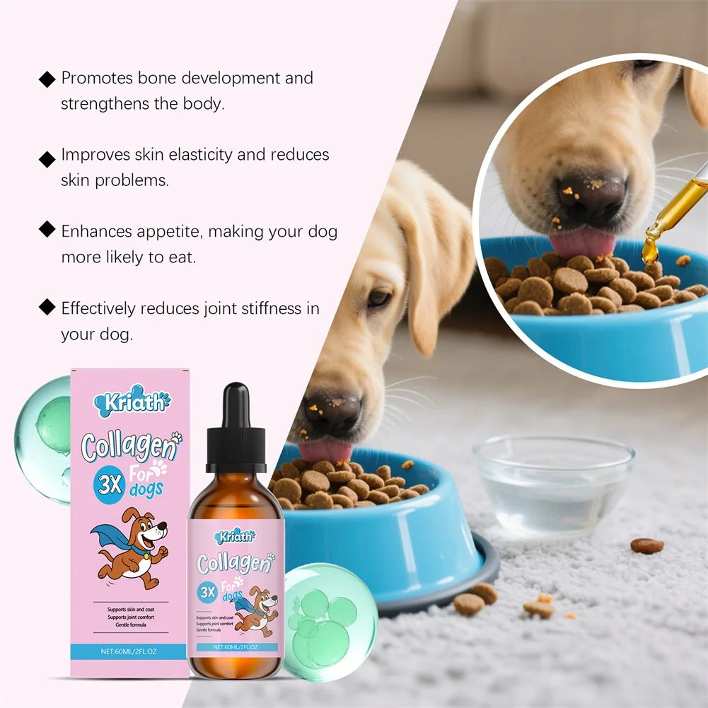 60ml Dog Pet Drops Gentle Care Supplement To Maintain Healthy Coat and Skin Dog Collagen Drops Gentle Formula for Coat & Skin