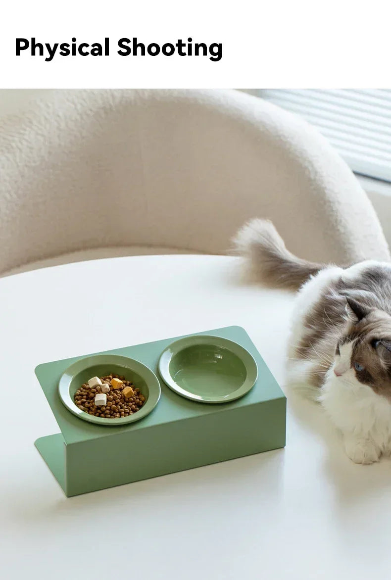 Cat Double Ceramic Bowl with Iron Stand Pet Elevated Raised Food Water Bowls Small Dogs Drinking Eating Feeding Supplies