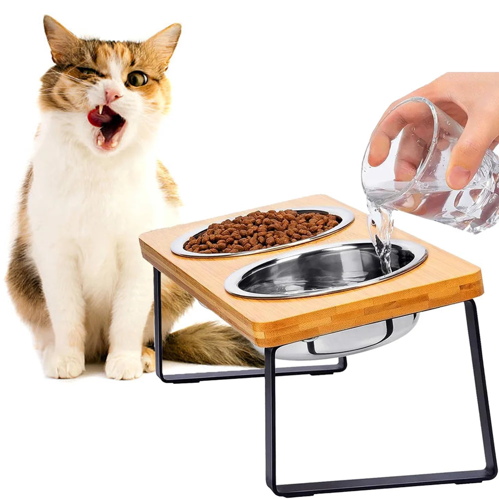 15° tilted heightened pet bowl heightened dog bowl with stainless steel food bowl feeder suitable for cats and puppies