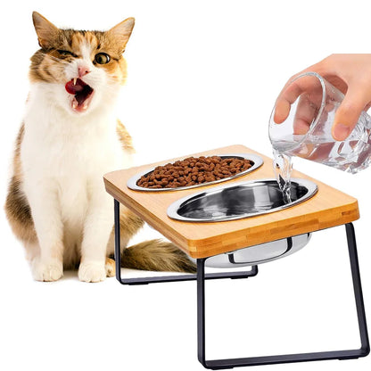 15° tilted heightened pet bowl heightened dog bowl with stainless steel food bowl feeder suitable for cats and puppies