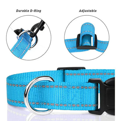 Reflective Dog Collar Strap With Adjustable Safety Nylon Pet Collar Pet Traction Rope Suitable For Small And Medium-Sized Pets