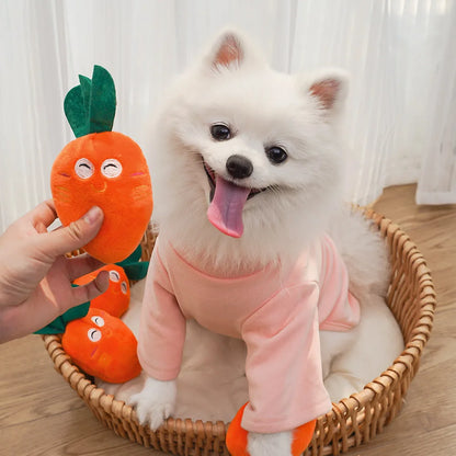 Cute Bone Chicken Leg Fruit Carrot Plush Pet Toys Squeaky Durable Chew Toys for Dogs Cats Interactive Bite Resistant Teething Pe