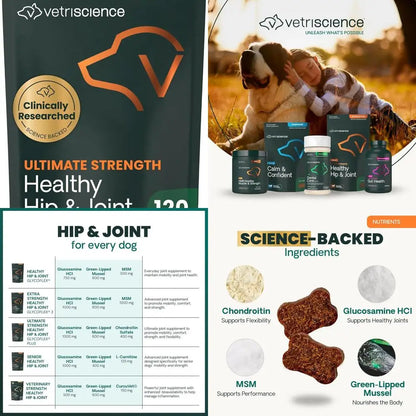 GlycoFlex Ultimate Strength Healthy Hip & Joint Glucosamine Supplements for Dogs, with MSM, Chondroitin & Green-Lipped Mussel, S