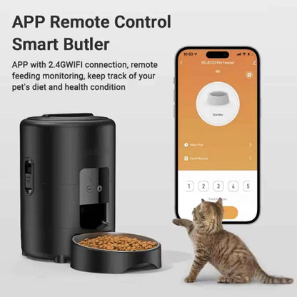 Smart Button WIFI APP And Video For Pets, Automatic Feeder For Cats and Dogs Bowl, Timed Operation, 2L Pet Feeder